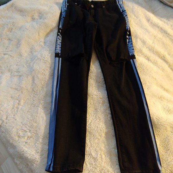 BLACK HOMME + FEMME DISTRESSED JEAN TESLA DENIM WITH BLUE GRADIENT SIZE 40